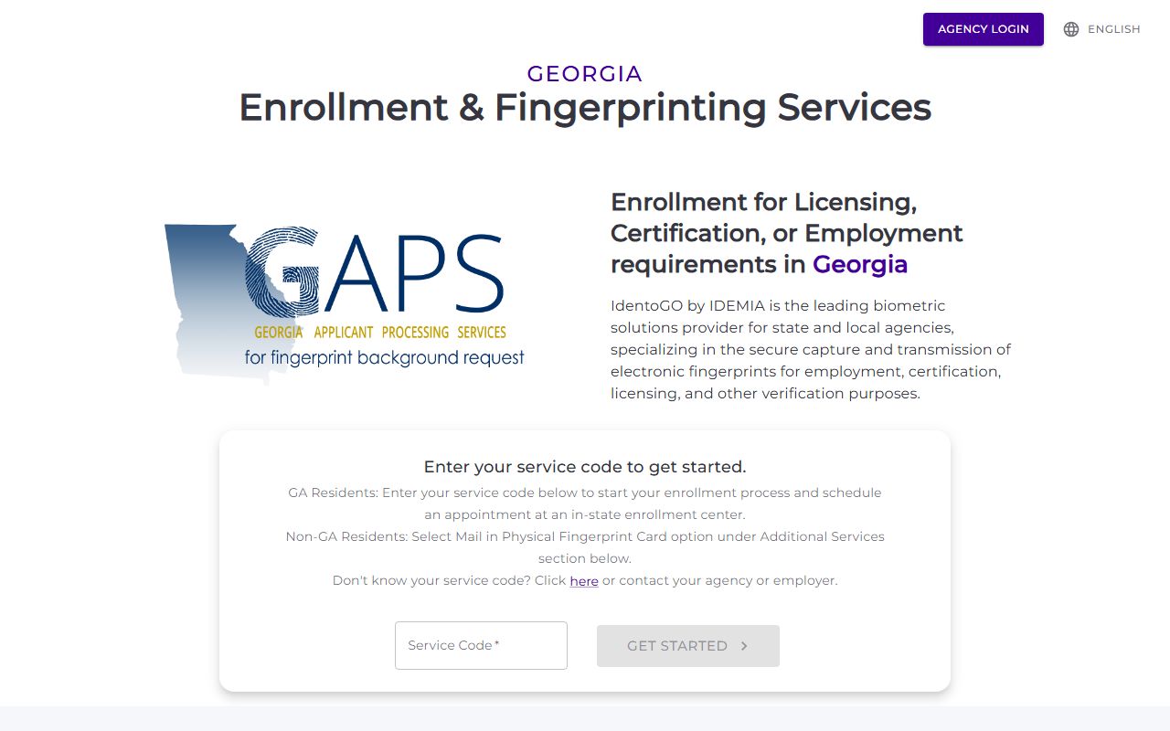 Georgia GAPS IdentoGo applicant processing portal