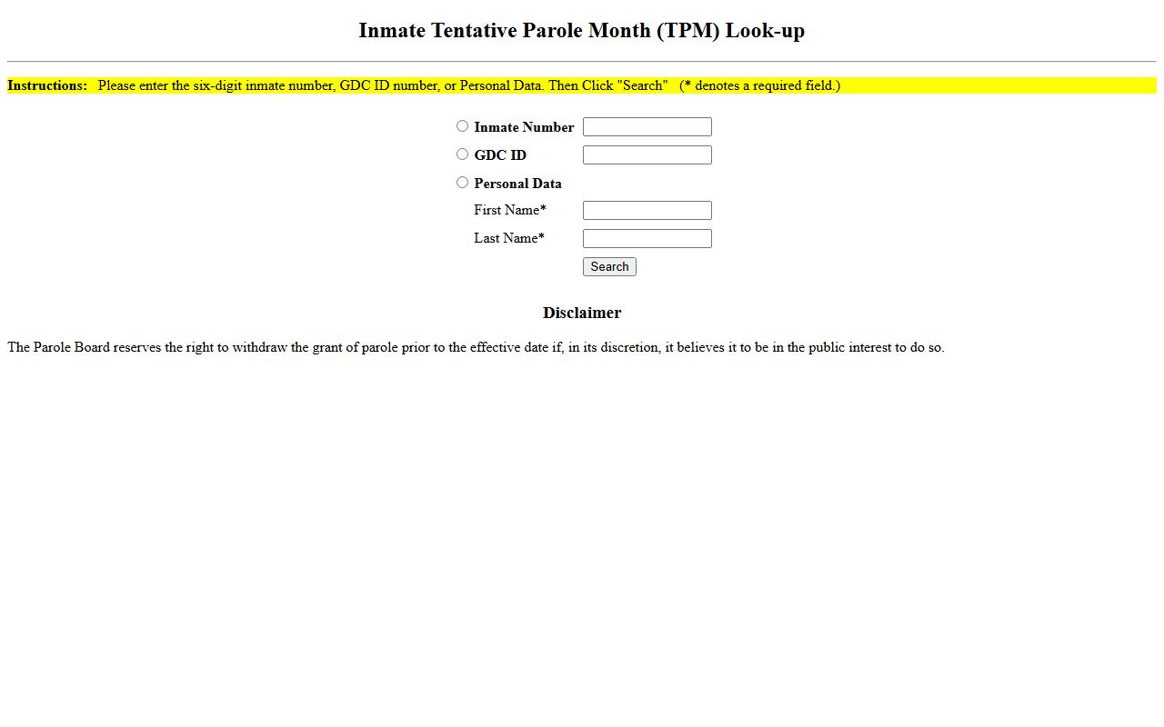 Georgia inmate TPM parole lookup tool
