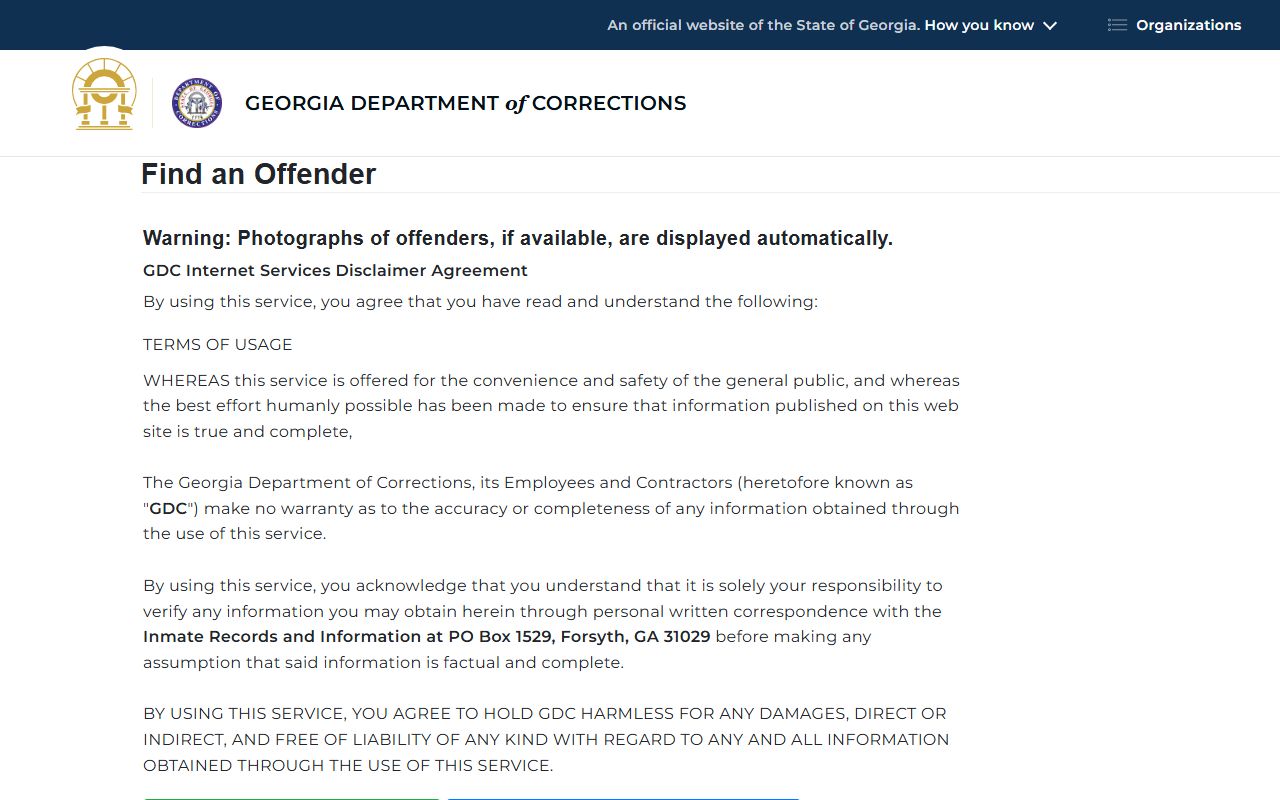Georgia GDC offender query search form