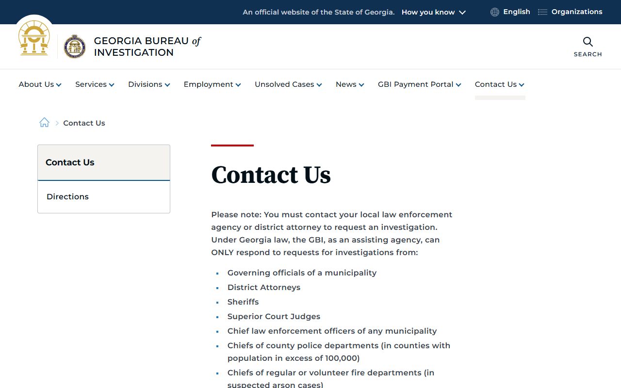 Georgia GBI contact page for criminal records inquiries
