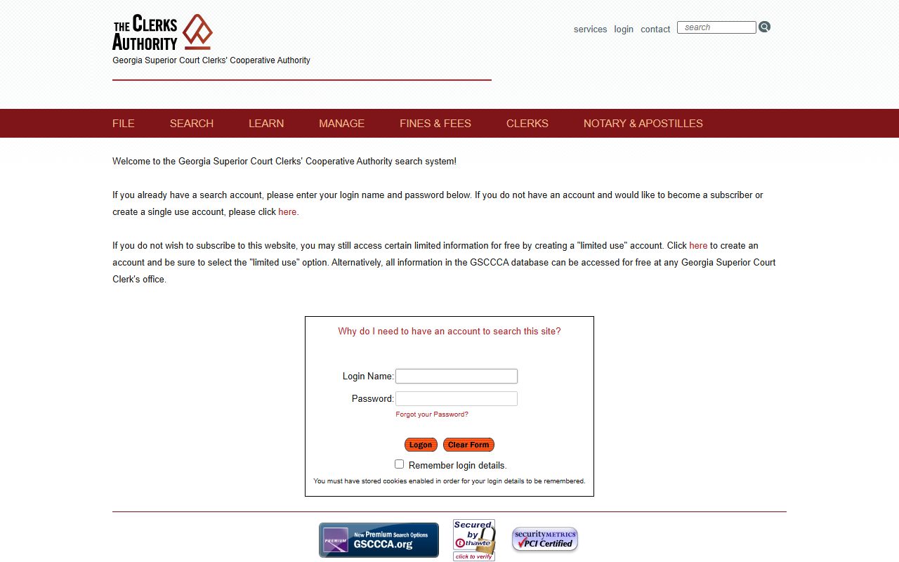 GSCCCA search database login for Georgia records