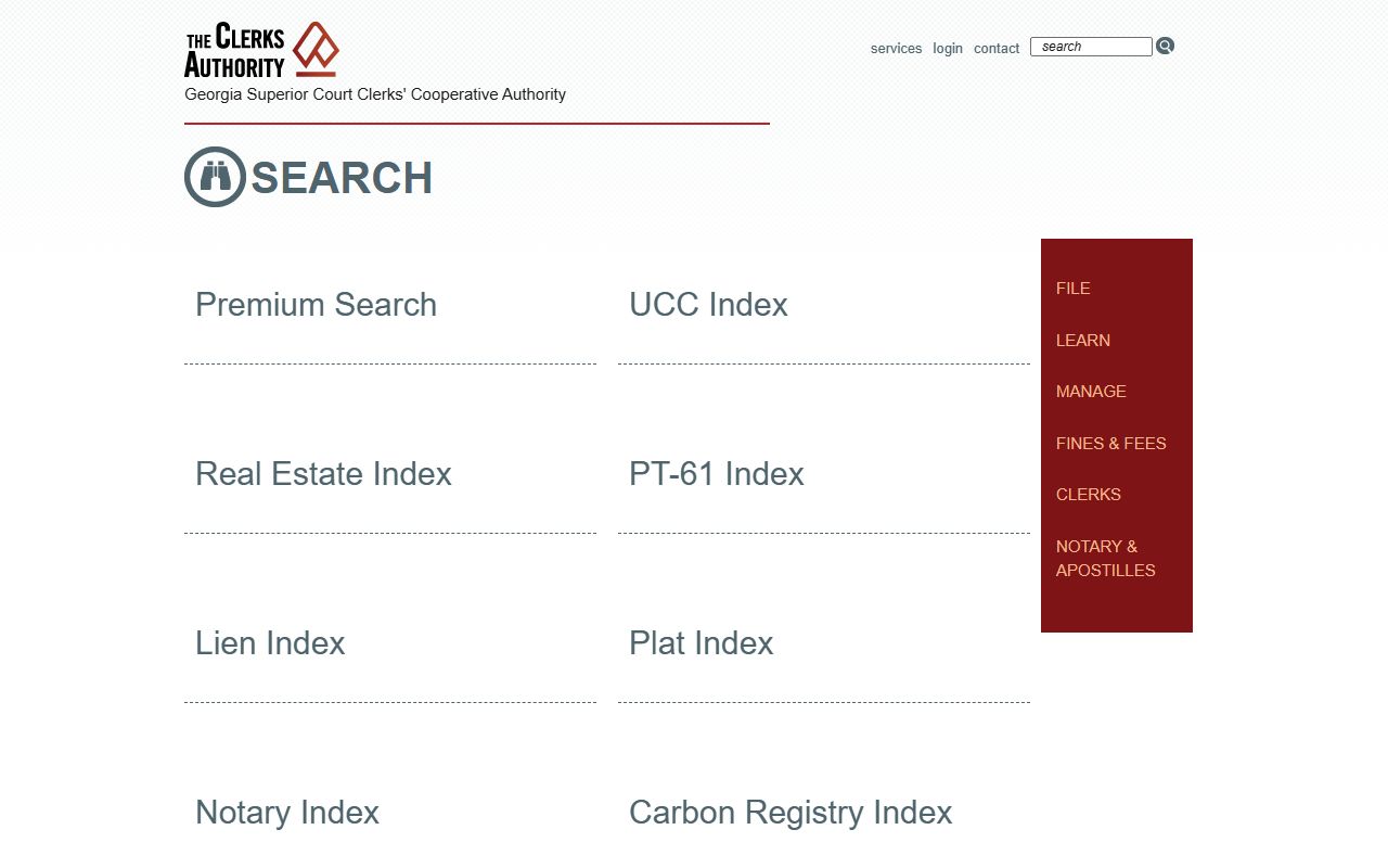 GSCCCA search page listing Georgia record search tools